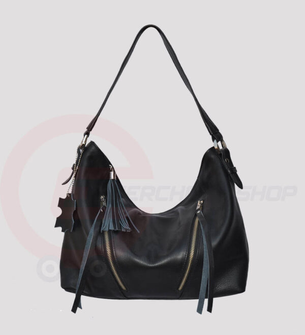 Women's Black Leather Hobo Handbag