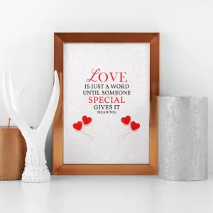 A4 Romantic Wall Art – “Love Is Just a Word” | Printable Digital Quote (Personal & Commercial License)
